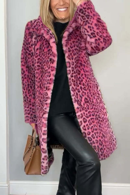 Women's Leopard Print Longline Faux Fur Coat