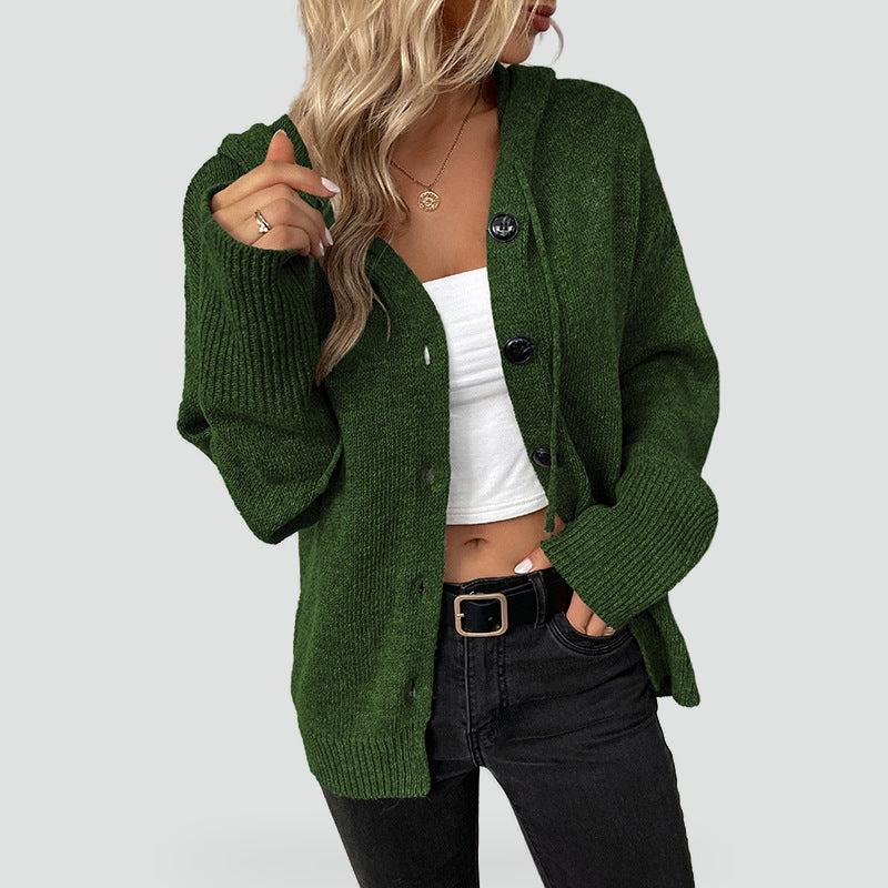 Women's Button Front Hooded Cardigan