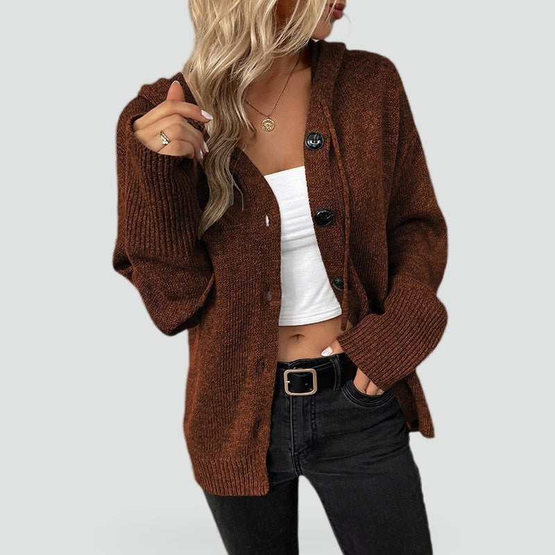Women's Button Front Hooded Cardigan