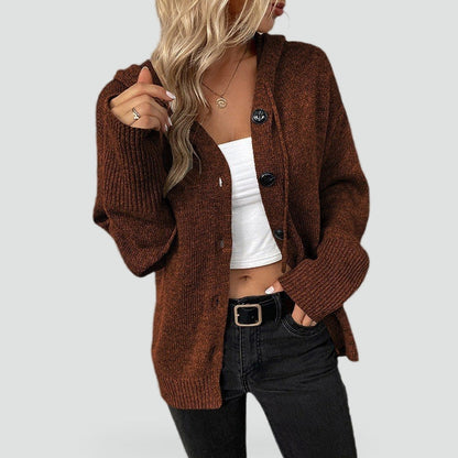 Women's Button Front Hooded Cardigan