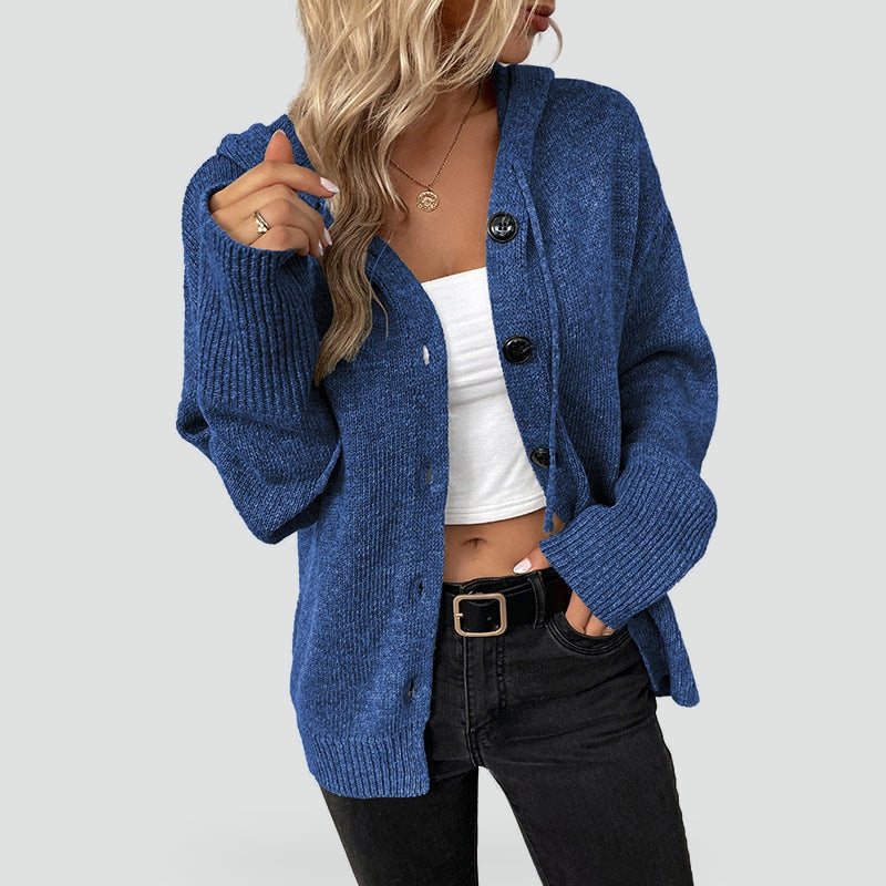 Women's Button Front Hooded Cardigan