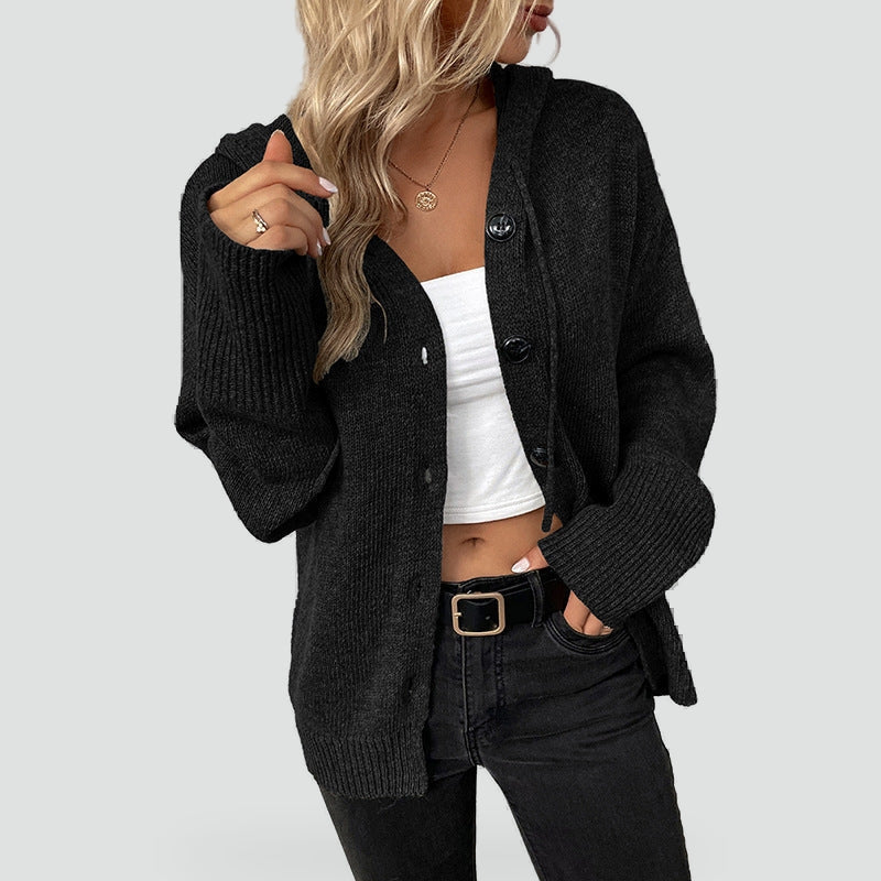 Women's Button Front Hooded Cardigan
