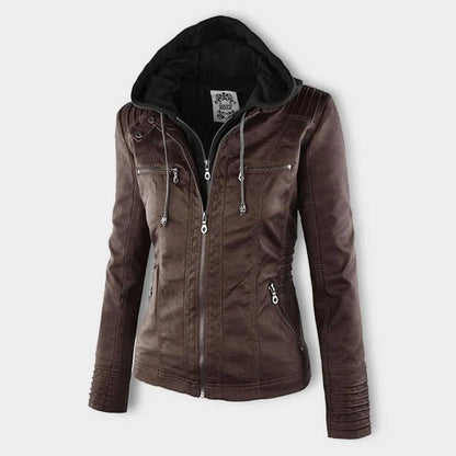 Women's Hooded Faux Leather Moto Jacket