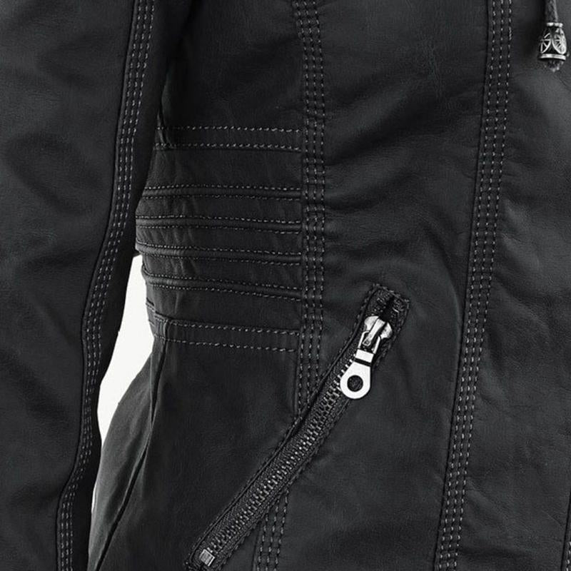 Women's Hooded Faux Leather Moto Jacket