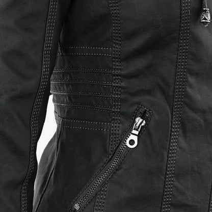 Women's Hooded Faux Leather Moto Jacket