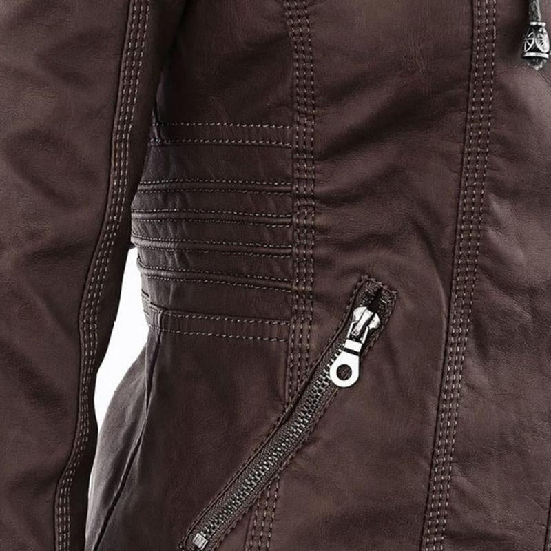 Women's Hooded Faux Leather Moto Jacket