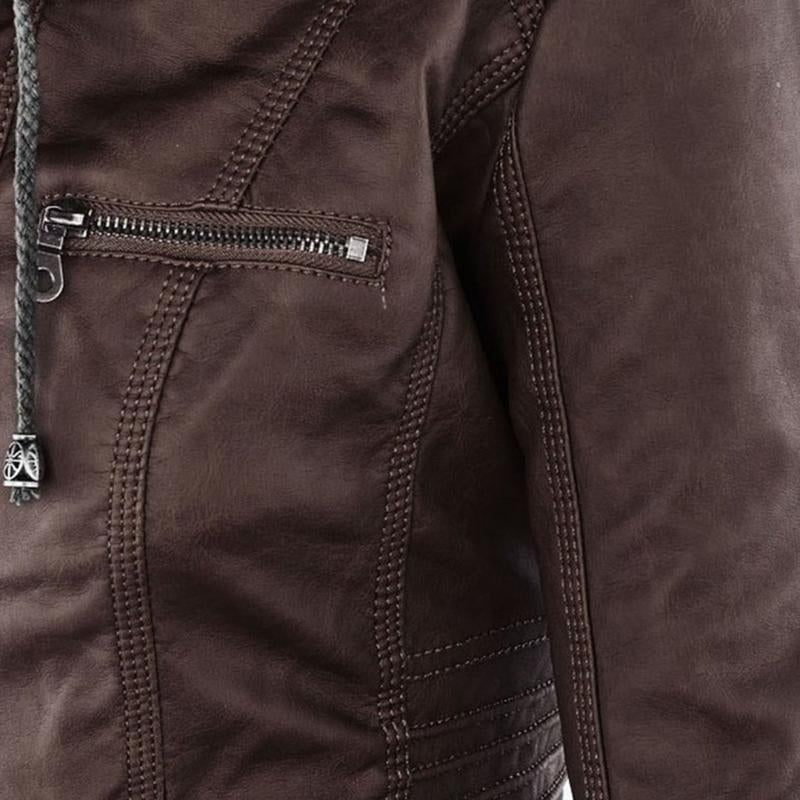 Women's Hooded Faux Leather Moto Jacket
