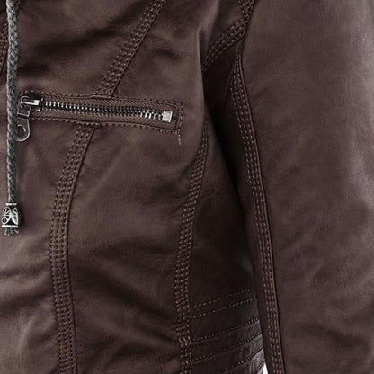 Women's Hooded Faux Leather Moto Jacket