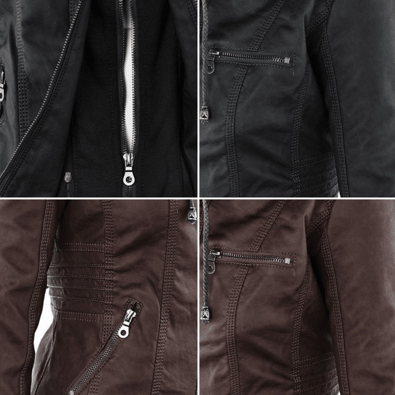 Women's Hooded Faux Leather Moto Jacket