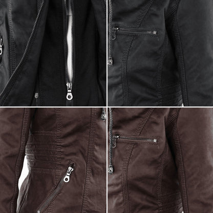 Women's Hooded Faux Leather Moto Jacket