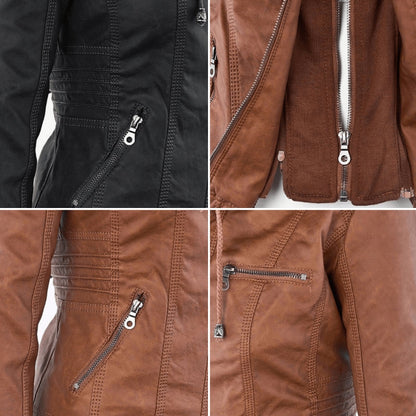 Women's Hooded Faux Leather Moto Jacket