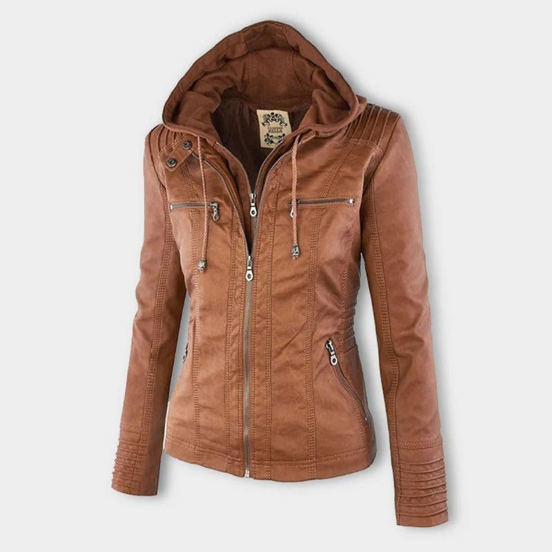 Women's Hooded Faux Leather Moto Jacket