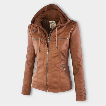 Women's Hooded Faux Leather Moto Jacket