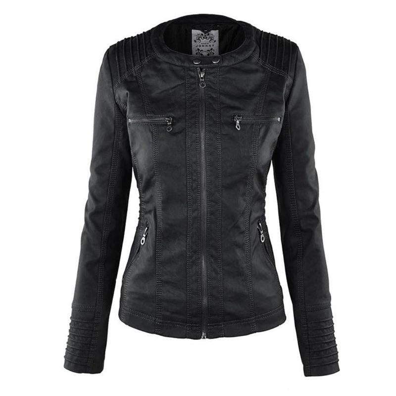 Women's Hooded Faux Leather Moto Jacket