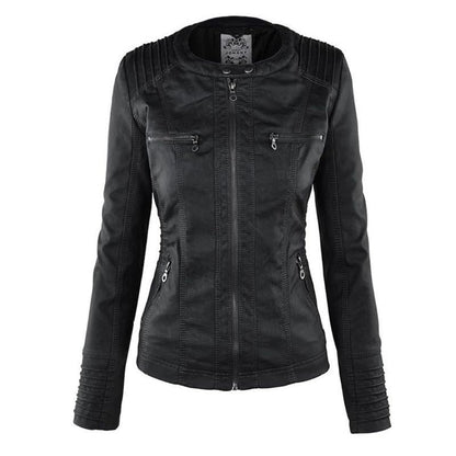 Women's Hooded Faux Leather Moto Jacket