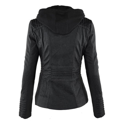Women's Hooded Faux Leather Moto Jacket