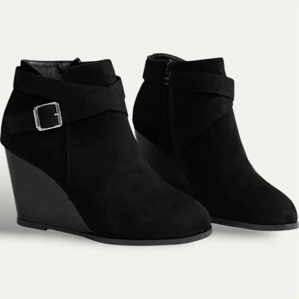 Women's Suede Wedge Buckle Ankle Boots