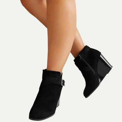 Women's Suede Wedge Buckle Ankle Boots