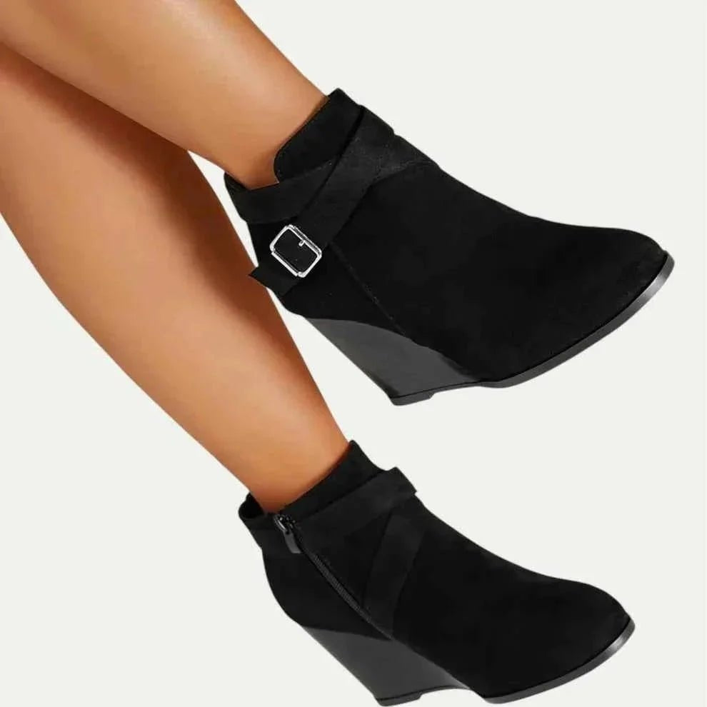 Women's Suede Wedge Buckle Ankle Boots