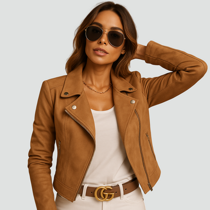 Women's Suede Zip Biker Jacket