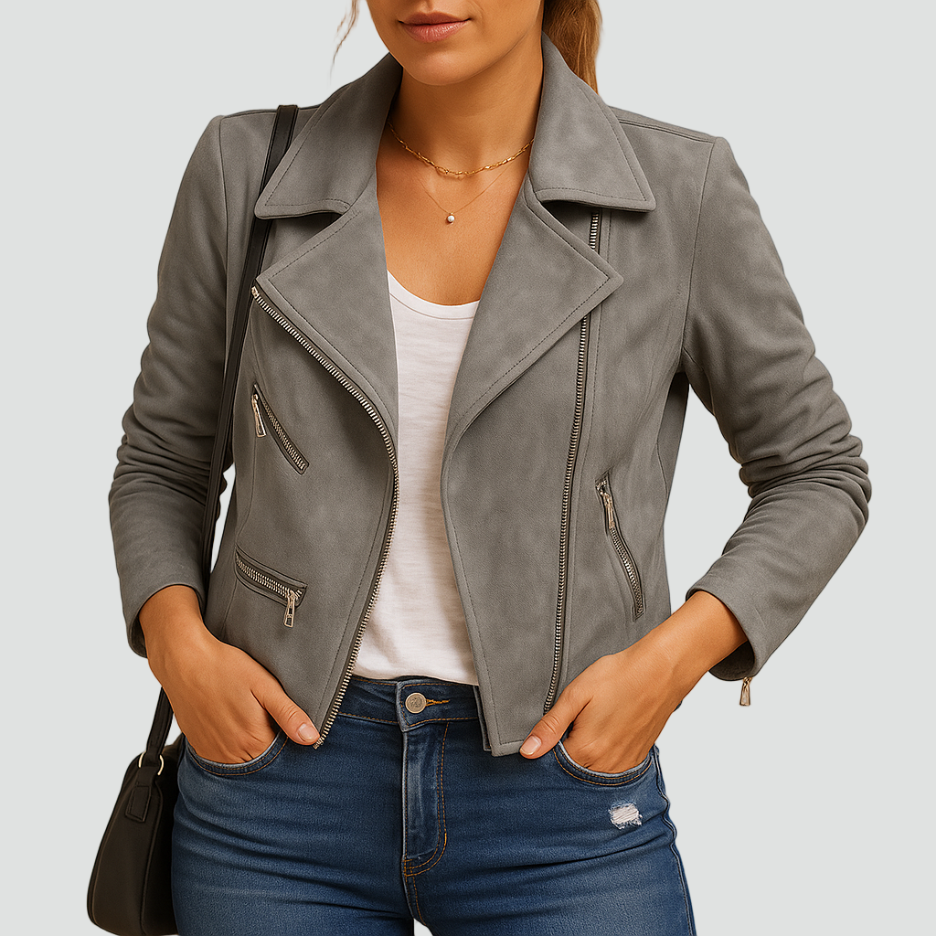 Women's Suede Zip Biker Jacket