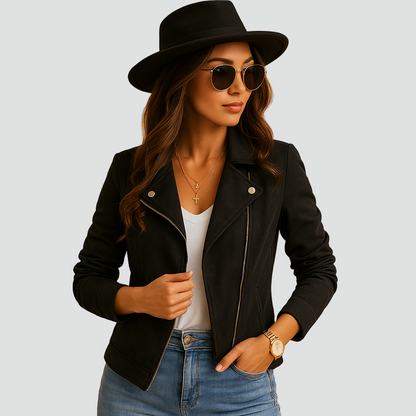 Women's Suede Zip Biker Jacket