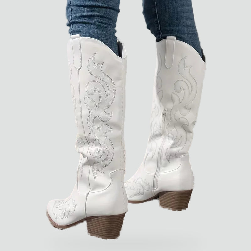 Women's Denim Embroidered Cowboy Boots