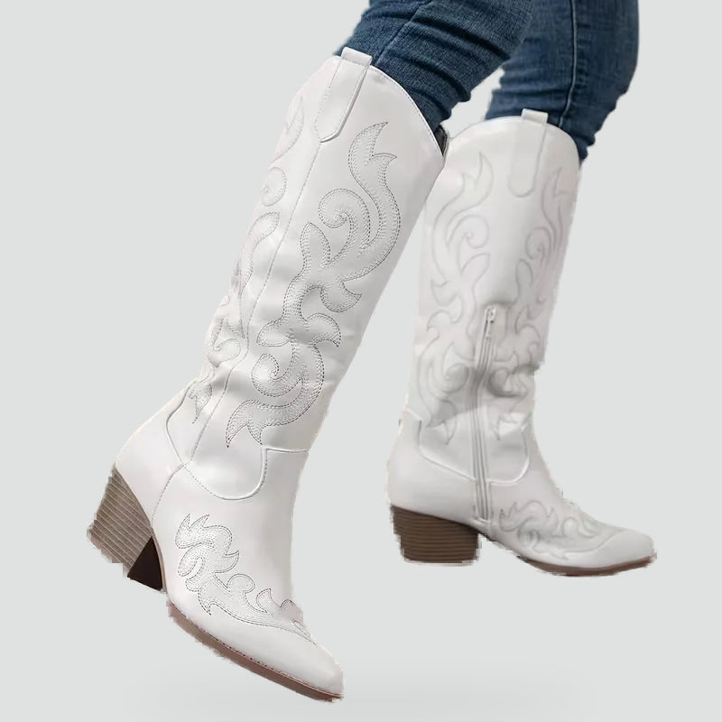 Women's Denim Embroidered Cowboy Boots