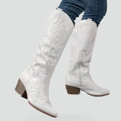 Women's Denim Embroidered Cowboy Boots