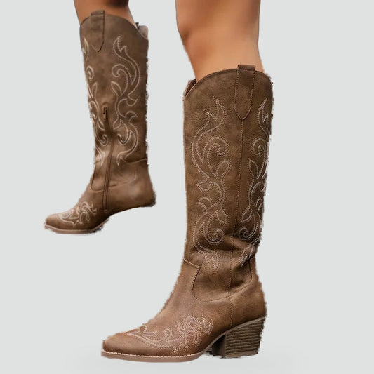 Women's Denim Embroidered Cowboy Boots