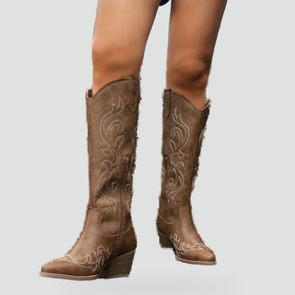 Women's Denim Embroidered Cowboy Boots