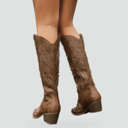 Women's Denim Embroidered Cowboy Boots
