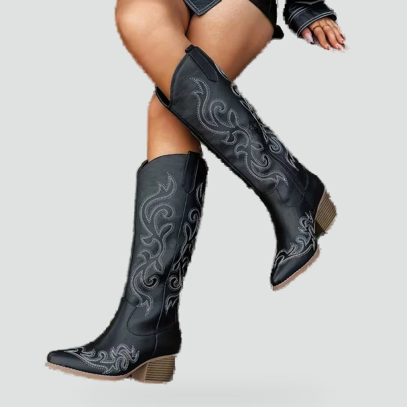 Women's Denim Embroidered Cowboy Boots