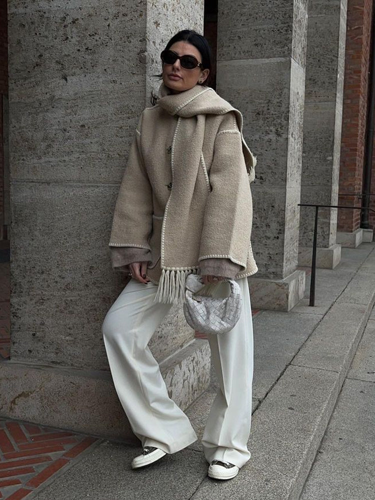 Women's Blanket Scarf Wrap Wool Coat