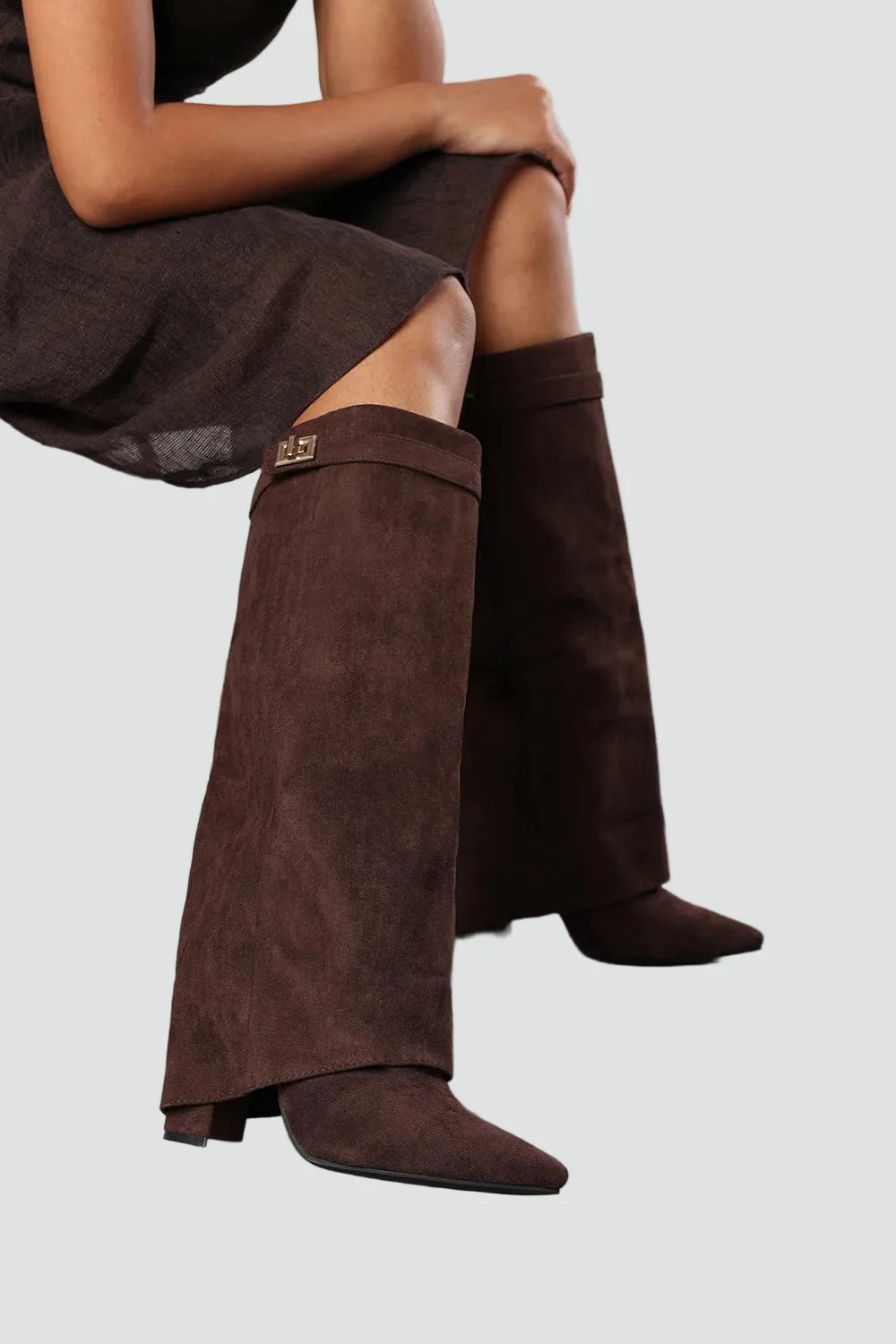 Women's Suede Fold Over Knee High Boots