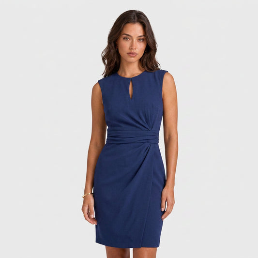 Effortless Cocktail Party Dress for Women with Keyhole Neck Cap Sleeve Gathered Waist Bodycon Style