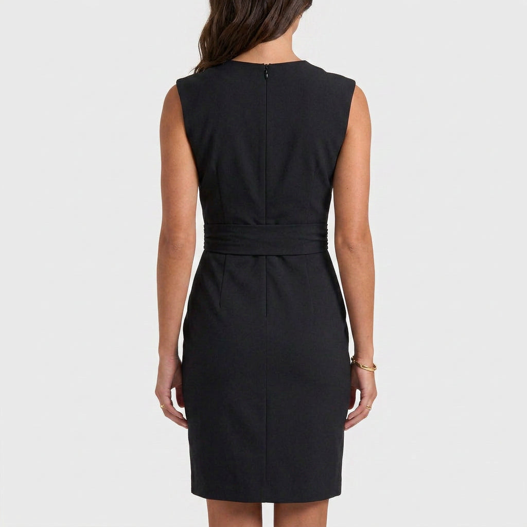 Effortless Cocktail Party Dress for Women with Keyhole Neck Cap Sleeve Gathered Waist Bodycon Style