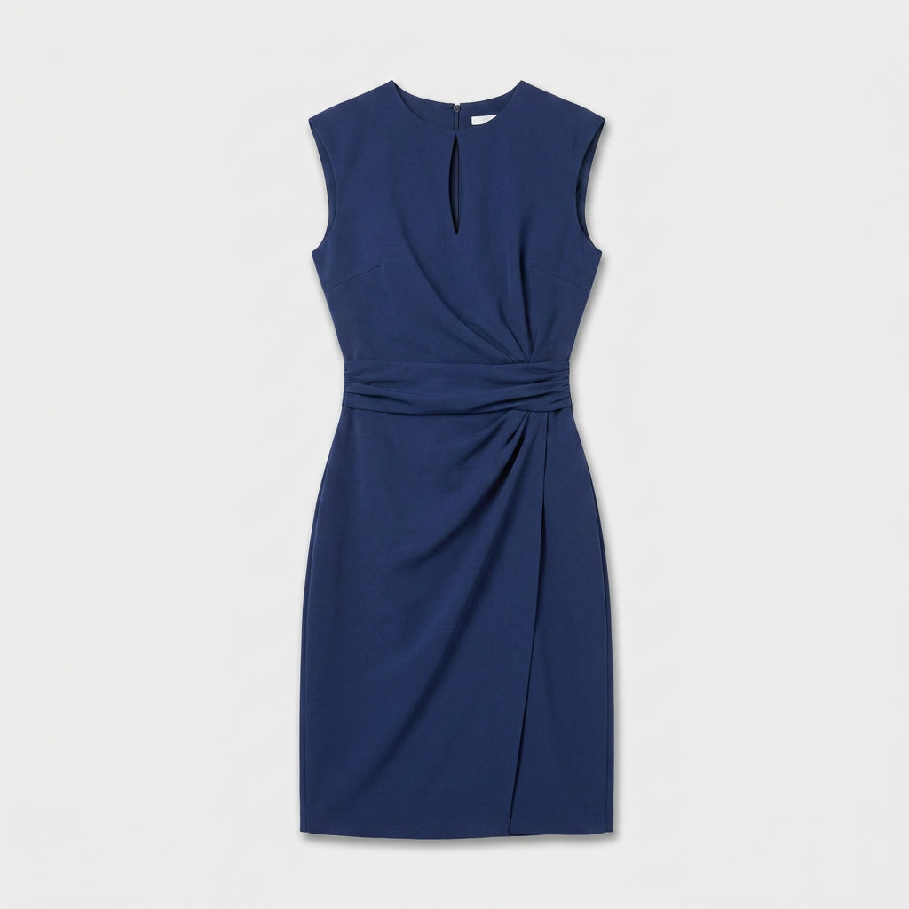 Effortless Cocktail Party Dress for Women with Keyhole Neck Cap Sleeve Gathered Waist Bodycon Style