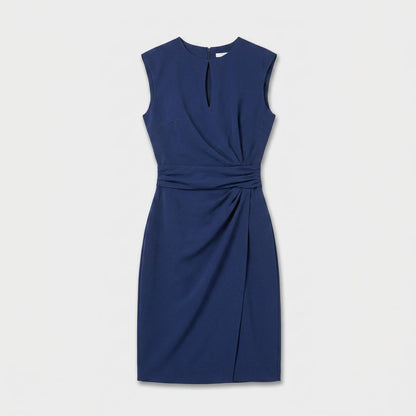 Effortless Cocktail Party Dress for Women with Keyhole Neck Cap Sleeve Gathered Waist Bodycon Style
