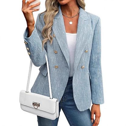 Elegant Tweed Blazer for Women with Notched Lapel Long Sleeve Double Breasted Tailored Style