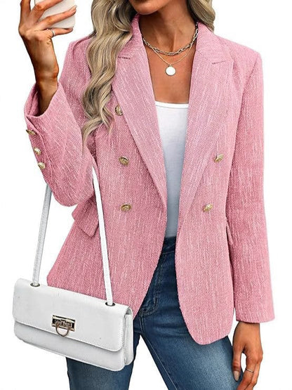 Elegant Tweed Blazer for Women with Notched Lapel Long Sleeve Double Breasted Tailored Style