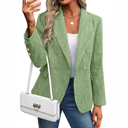 Elegant Tweed Blazer for Women with Notched Lapel Long Sleeve Double Breasted Tailored Style