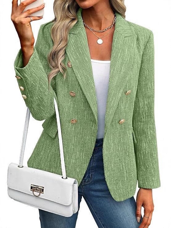 Elegant Tweed Blazer for Women with Notched Lapel Long Sleeve Double Breasted Tailored Style