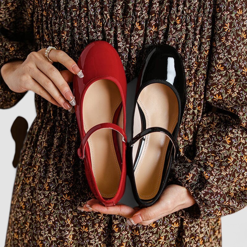 Elegant Patent Leather Mary Jane Heels for Women with Round Toe Ankle Strap Block Heel Style