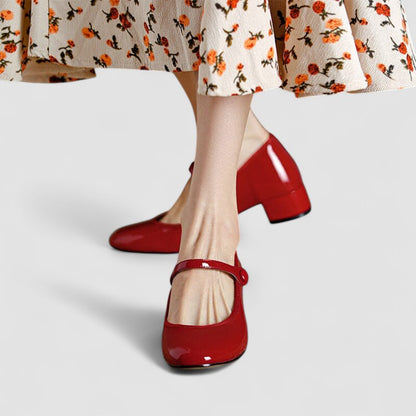 Elegant Patent Leather Mary Jane Heels for Women with Round Toe Ankle Strap Block Heel Style