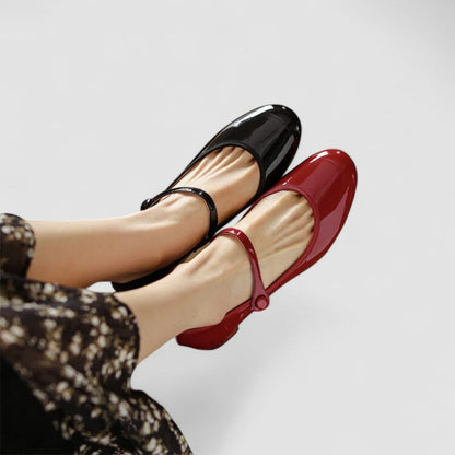 Elegant Patent Leather Mary Jane Heels for Women with Round Toe Ankle Strap Block Heel Style