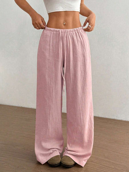 Effortless Linen Wide Leg Pants for Women with High Waist Drawstring Relaxed Flowing Casual Style
