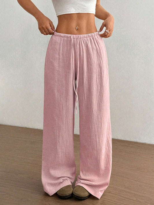 Effortless Linen Wide Leg Pants for Women with High Waist Drawstring Relaxed Flowing Casual Style