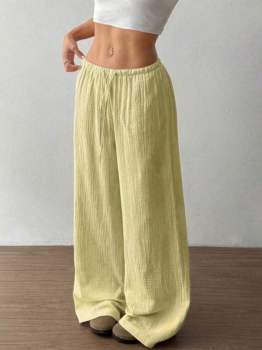 Effortless Linen Wide Leg Pants for Women with High Waist Drawstring Relaxed Flowing Casual Style
