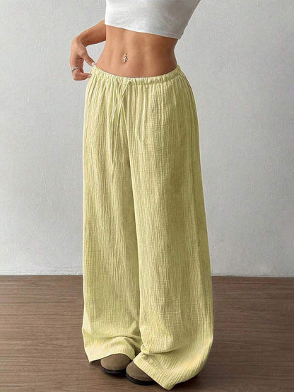Effortless Linen Wide Leg Pants for Women with High Waist Drawstring Relaxed Flowing Casual Style